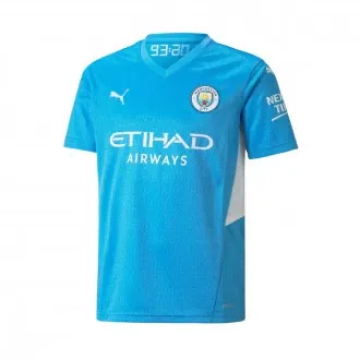 T-Shirt Manchester City FC Home Jersey 2021-2022 Team Light Blue-Puma White