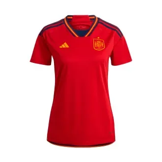 T-Shirt Spain Home kit World Cup Qatar 2022 Women Power Red-Navy Blue