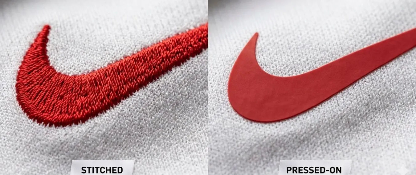 stitched vs pressed on nike logo