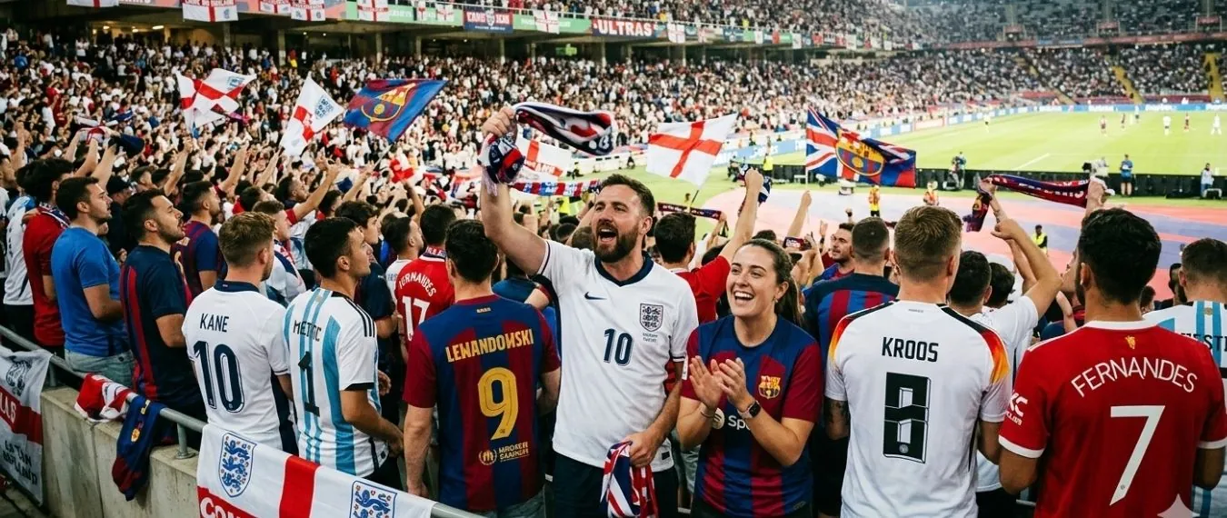 Soccer fans wearing fan version jerseys